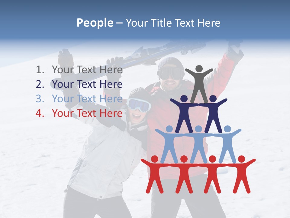 A Man And A Woman Holding Skis On Their Shoulders PowerPoint Template