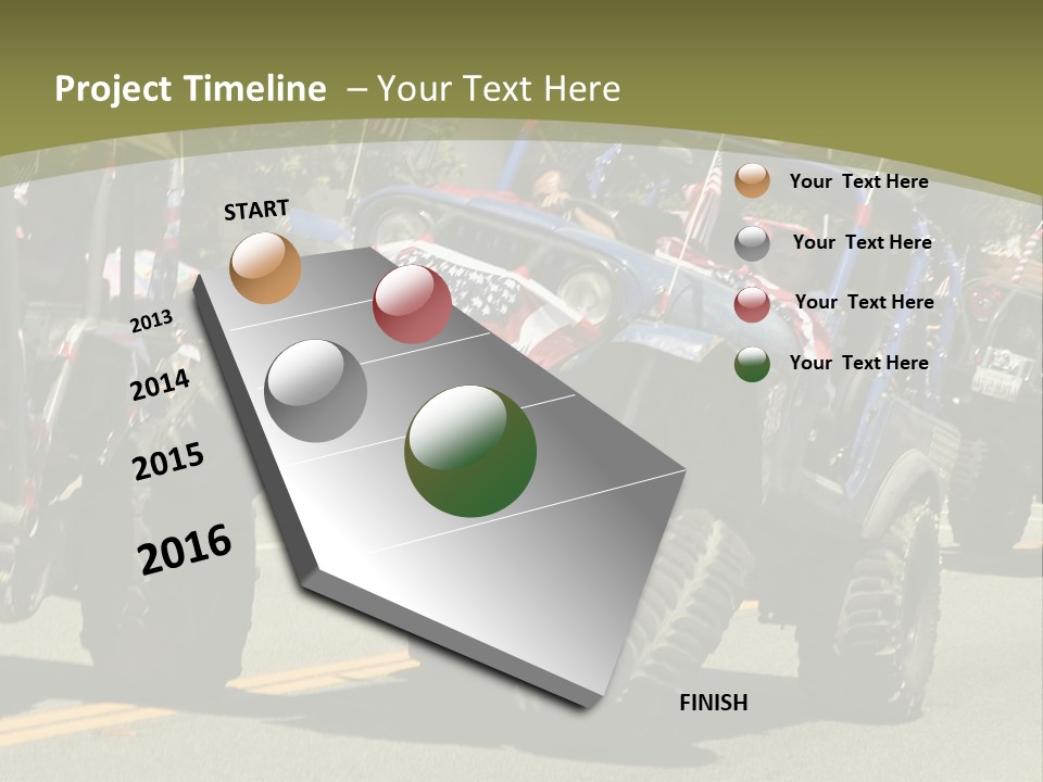 A Group Of Four Wheelers Driving Down A Street PowerPoint Template