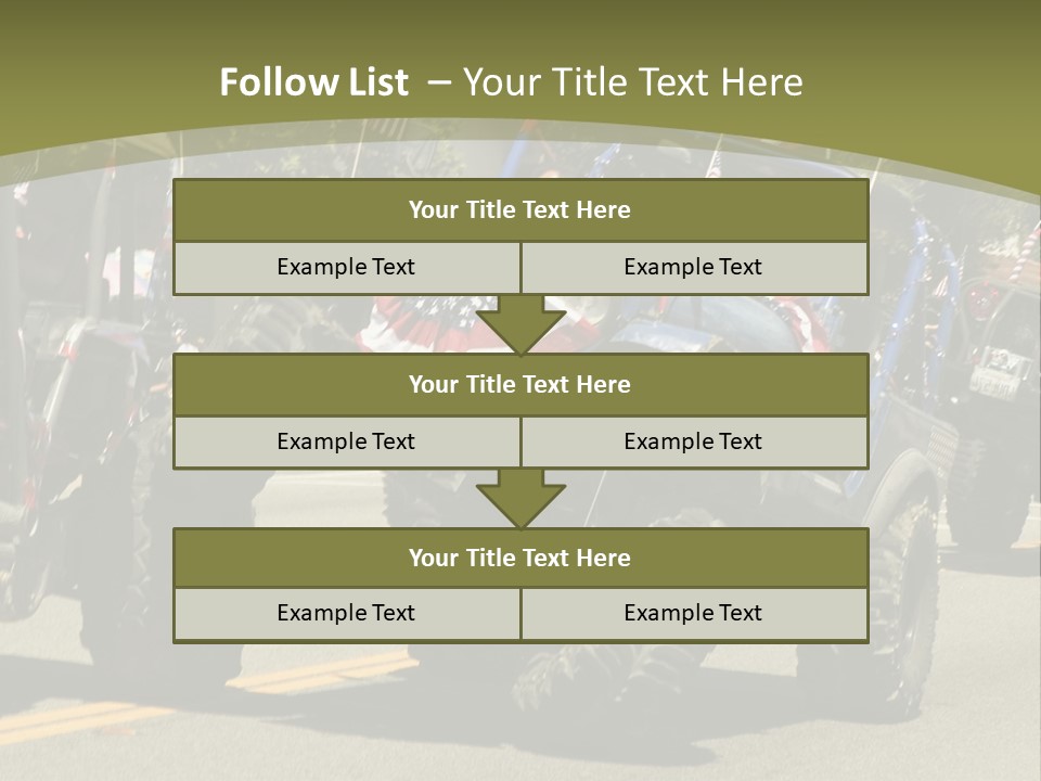 A Group Of Four Wheelers Driving Down A Street PowerPoint Template