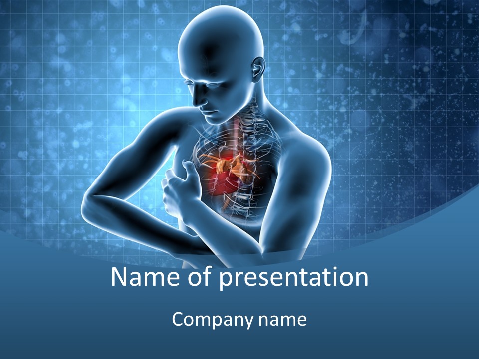 A Man Holding His Stomach In Front Of A Blue Background PowerPoint Template