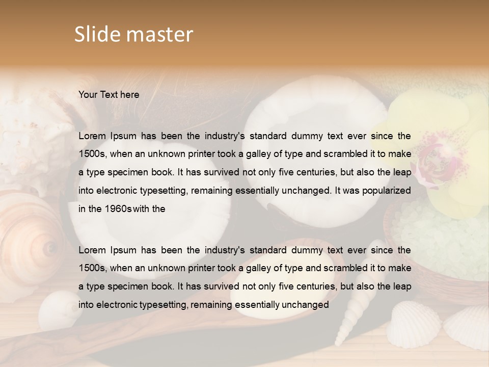 A Bunch Of Coconuts And Other Items On A Table PowerPoint Template