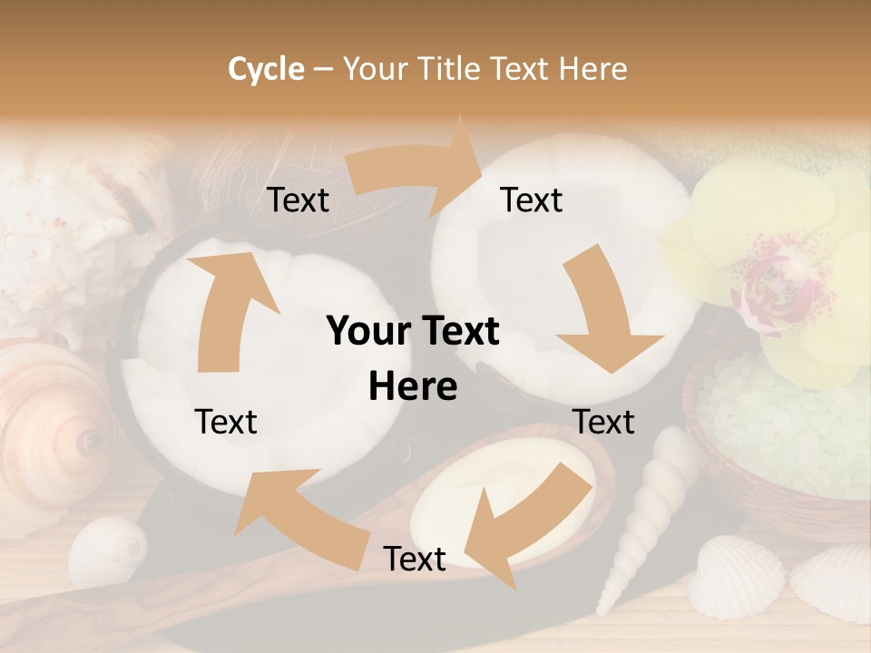 A Bunch Of Coconuts And Other Items On A Table PowerPoint Template