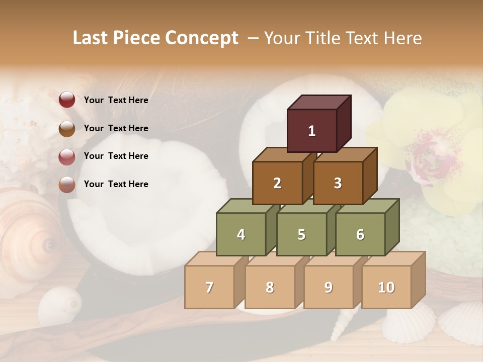 A Bunch Of Coconuts And Other Items On A Table PowerPoint Template