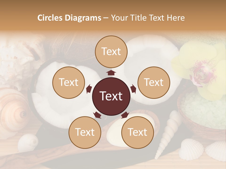 A Bunch Of Coconuts And Other Items On A Table PowerPoint Template