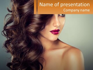 A Woman With Long Brown Hair And Red Lipstick PowerPoint Template