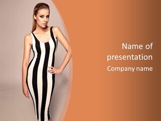 A Woman In A Black And White Striped Dress PowerPoint Template
