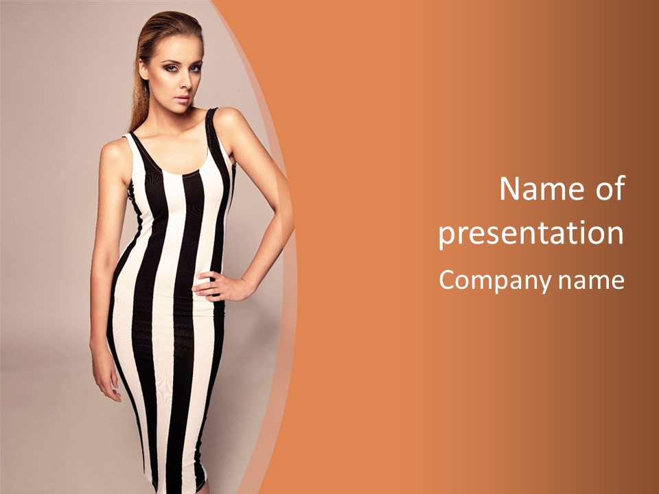 A Woman In A Black And White Striped Dress PowerPoint Template