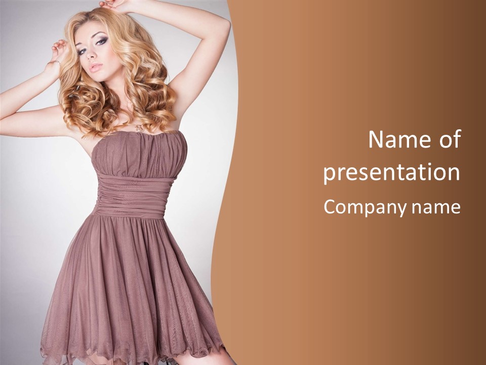 A Woman In A Short Dress Is Posing For A Picture PowerPoint Template