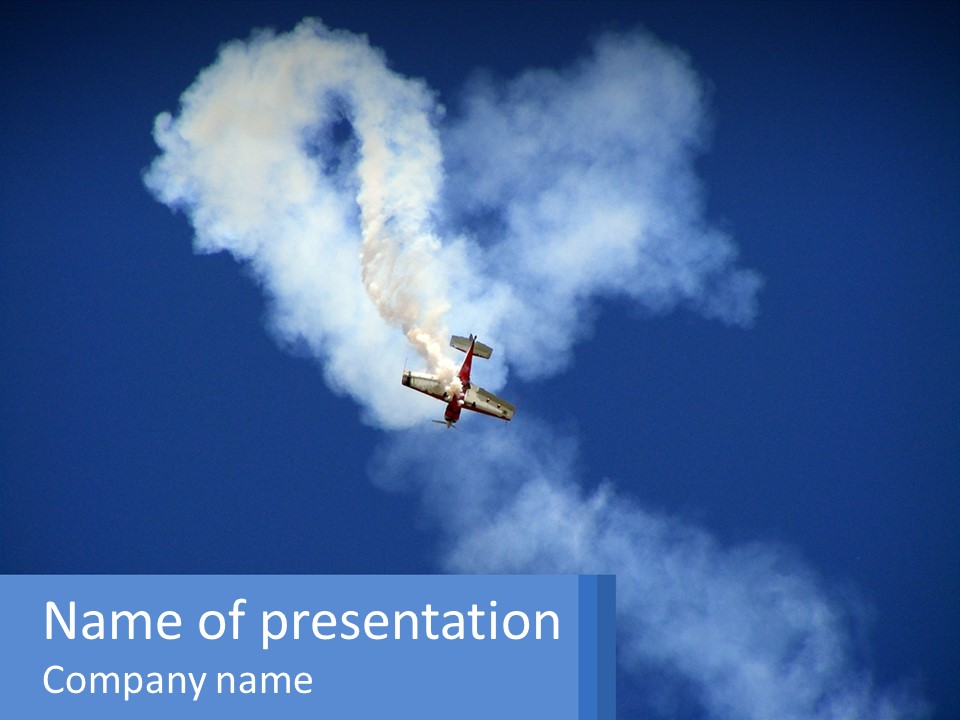 A Plane Flying In The Sky With Smoke Coming Out Of It PowerPoint Template