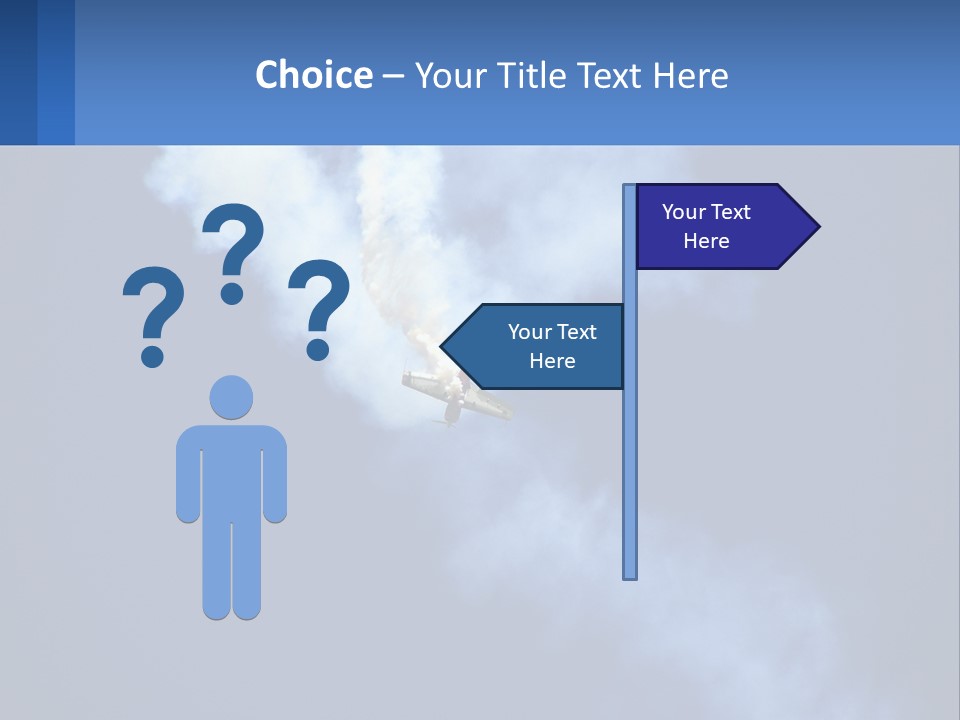 A Plane Flying In The Sky With Smoke Coming Out Of It PowerPoint Template