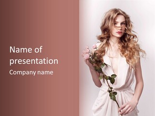 A Beautiful Woman Holding A Rose In Her Hand PowerPoint Template