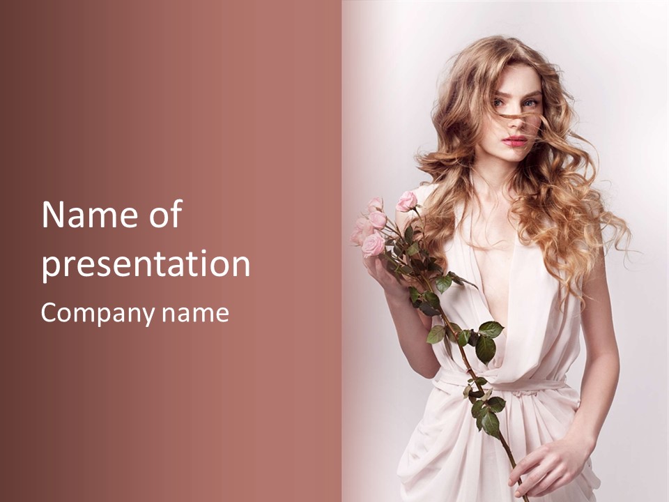 A Beautiful Woman Holding A Rose In Her Hand PowerPoint Template