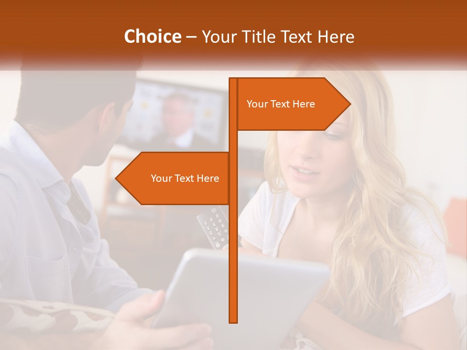 A Man And A Woman Sitting In Front Of A Television PowerPoint Template