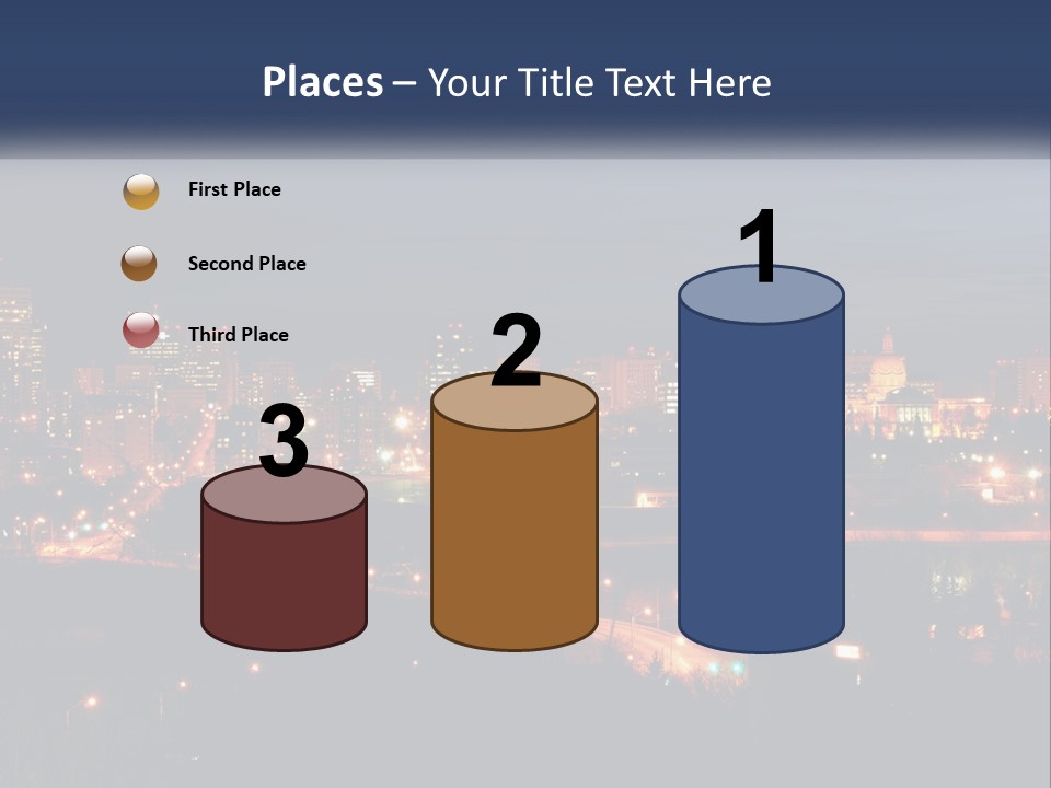 A City Skyline At Night With The Lights On PowerPoint Template