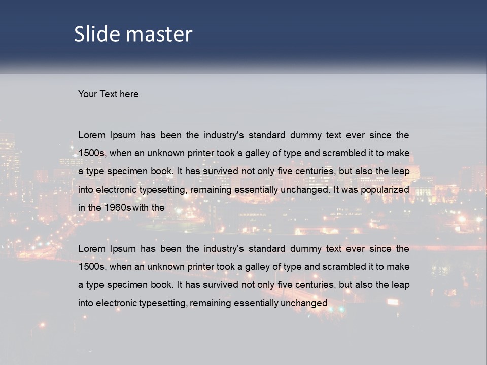 A City Skyline At Night With The Lights On PowerPoint Template