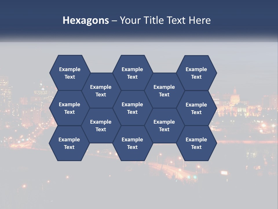 A City Skyline At Night With The Lights On PowerPoint Template