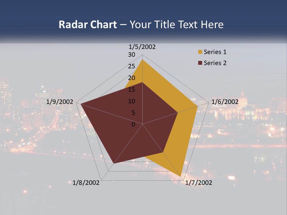 A City Skyline At Night With The Lights On PowerPoint Template