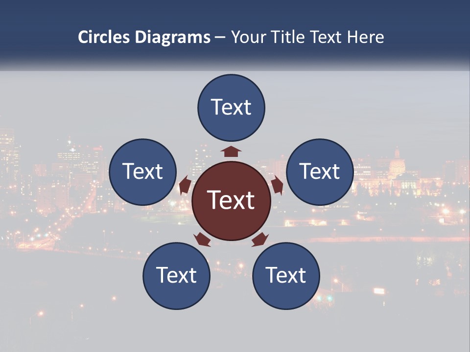 A City Skyline At Night With The Lights On PowerPoint Template