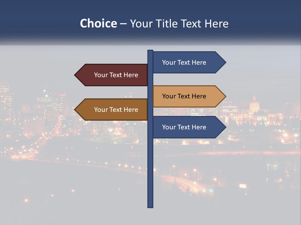 A City Skyline At Night With The Lights On PowerPoint Template