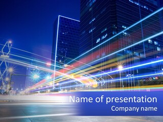 A Powerpoint Presentation Is Shown With A Cityscape In The Background PowerPoint Template