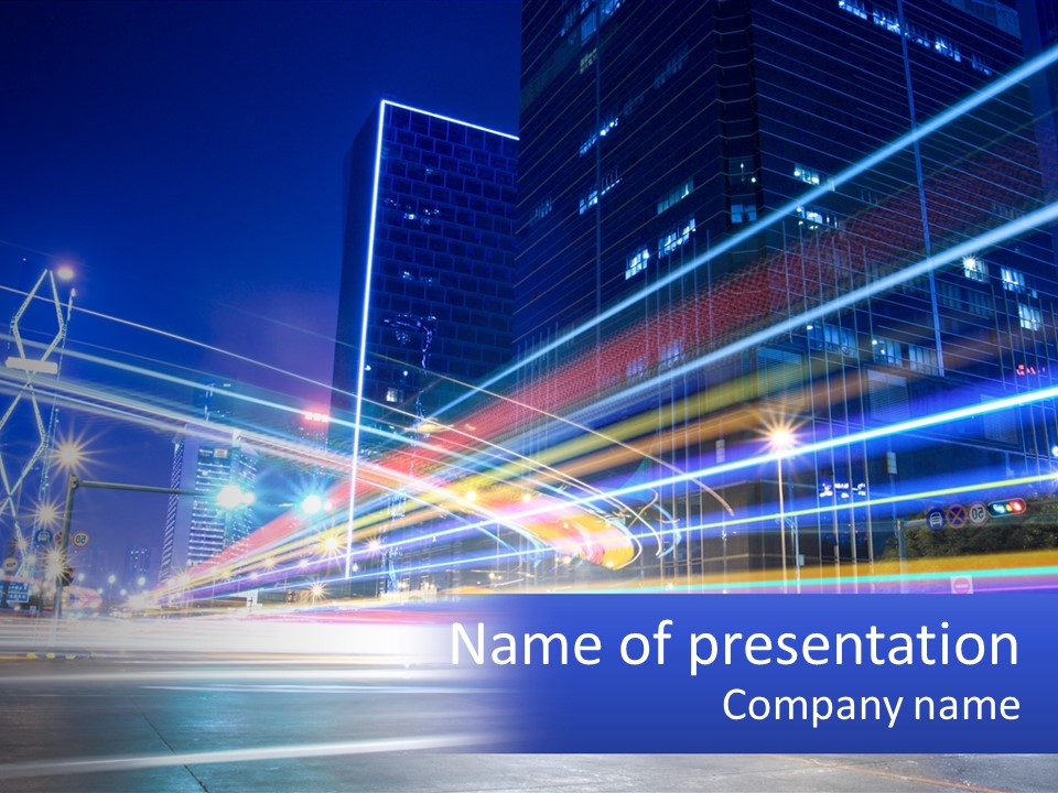 A Powerpoint Presentation Is Shown With A Cityscape In The Background PowerPoint Template