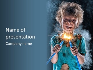 A Young Boy Holding A Sparkler In His Hands PowerPoint Template