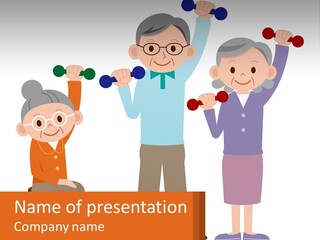 An Elderly Couple Exercising With Dumbbells And An Elderly Woman PowerPoint Template