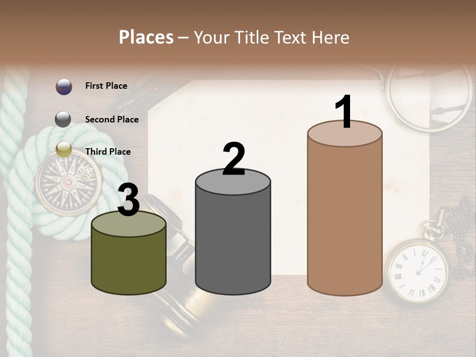 A Wooden Table Topped With A Paper And A Compass PowerPoint Template