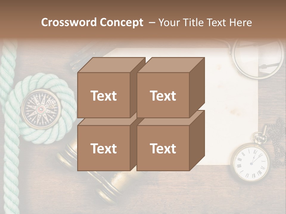 A Wooden Table Topped With A Paper And A Compass PowerPoint Template