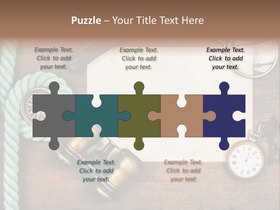 A Wooden Table Topped With A Paper And A Compass PowerPoint Template