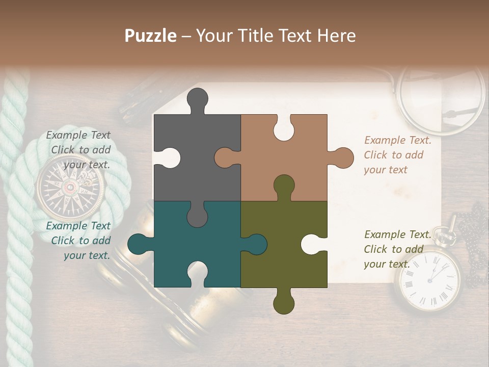 A Wooden Table Topped With A Paper And A Compass PowerPoint Template