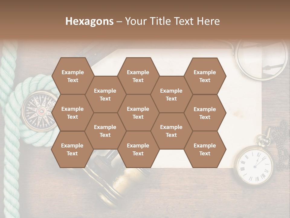 A Wooden Table Topped With A Paper And A Compass PowerPoint Template