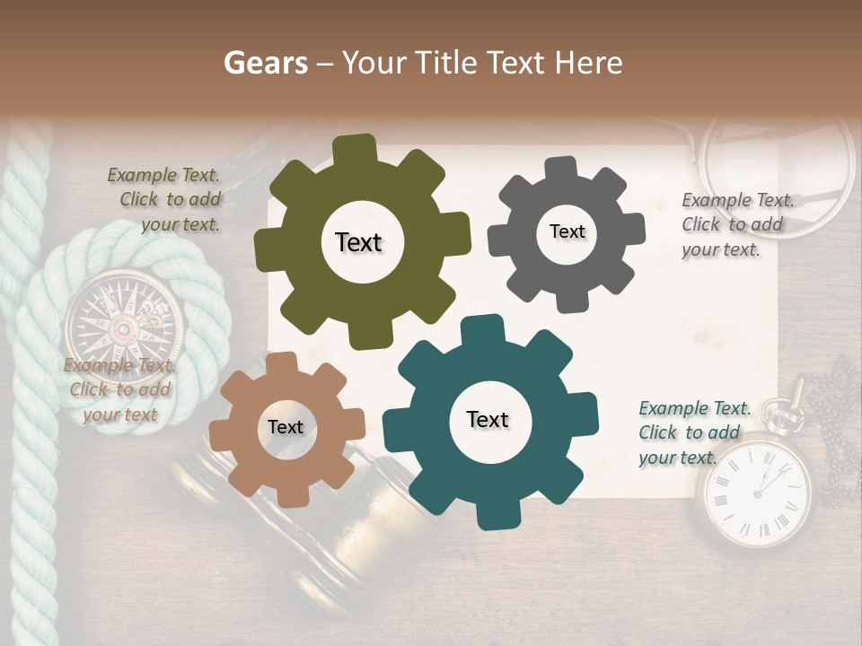 A Wooden Table Topped With A Paper And A Compass PowerPoint Template