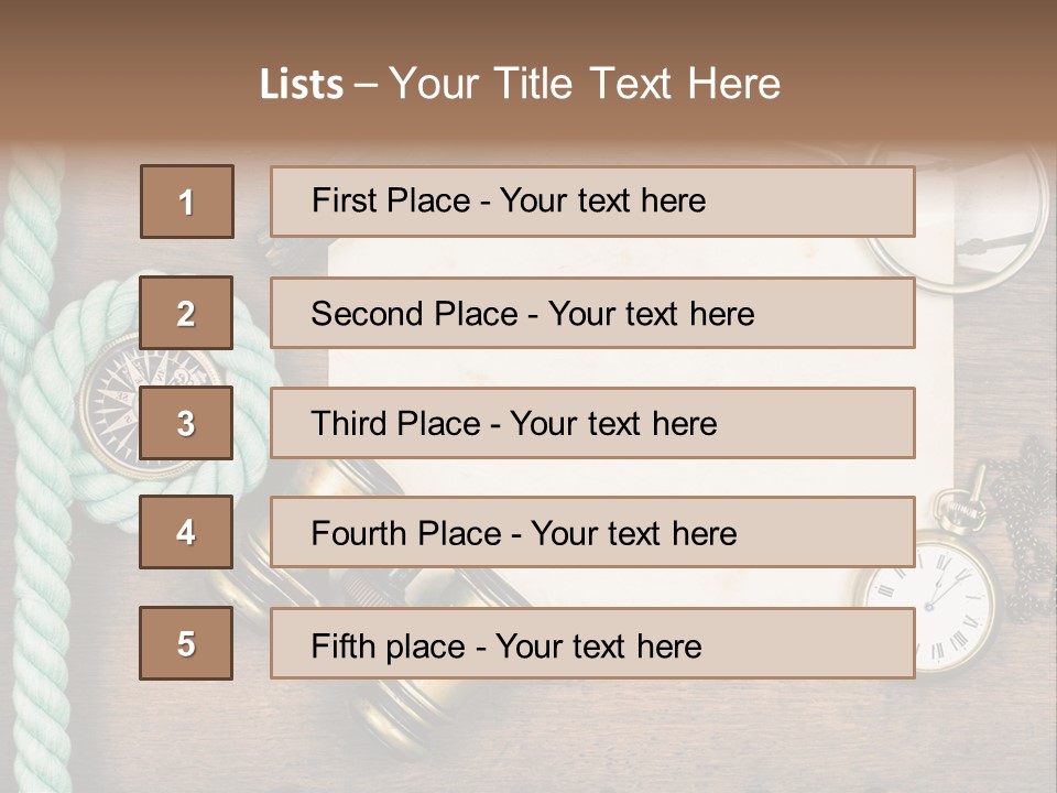 A Wooden Table Topped With A Paper And A Compass PowerPoint Template
