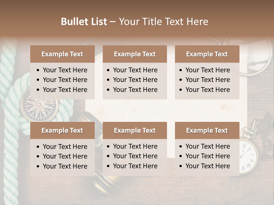 A Wooden Table Topped With A Paper And A Compass PowerPoint Template