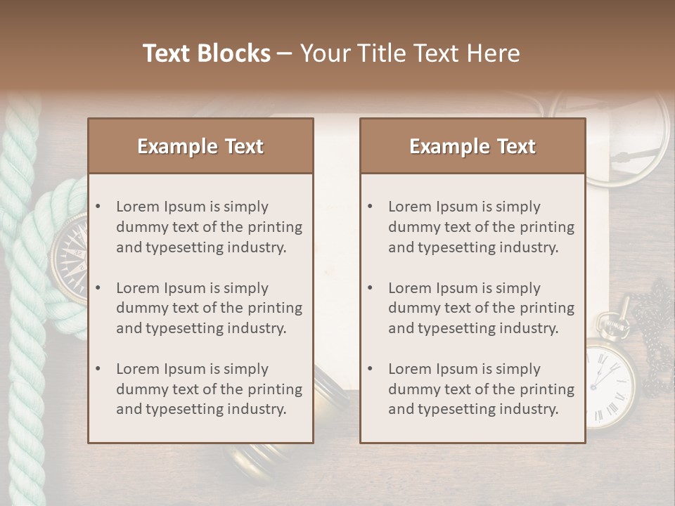A Wooden Table Topped With A Paper And A Compass PowerPoint Template
