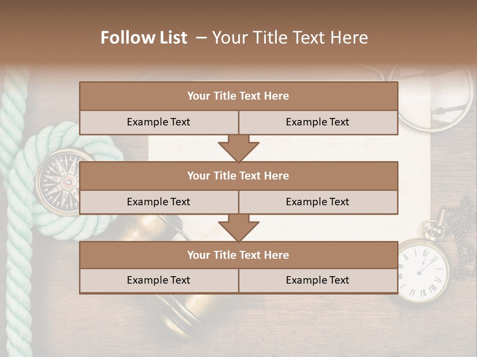 A Wooden Table Topped With A Paper And A Compass PowerPoint Template