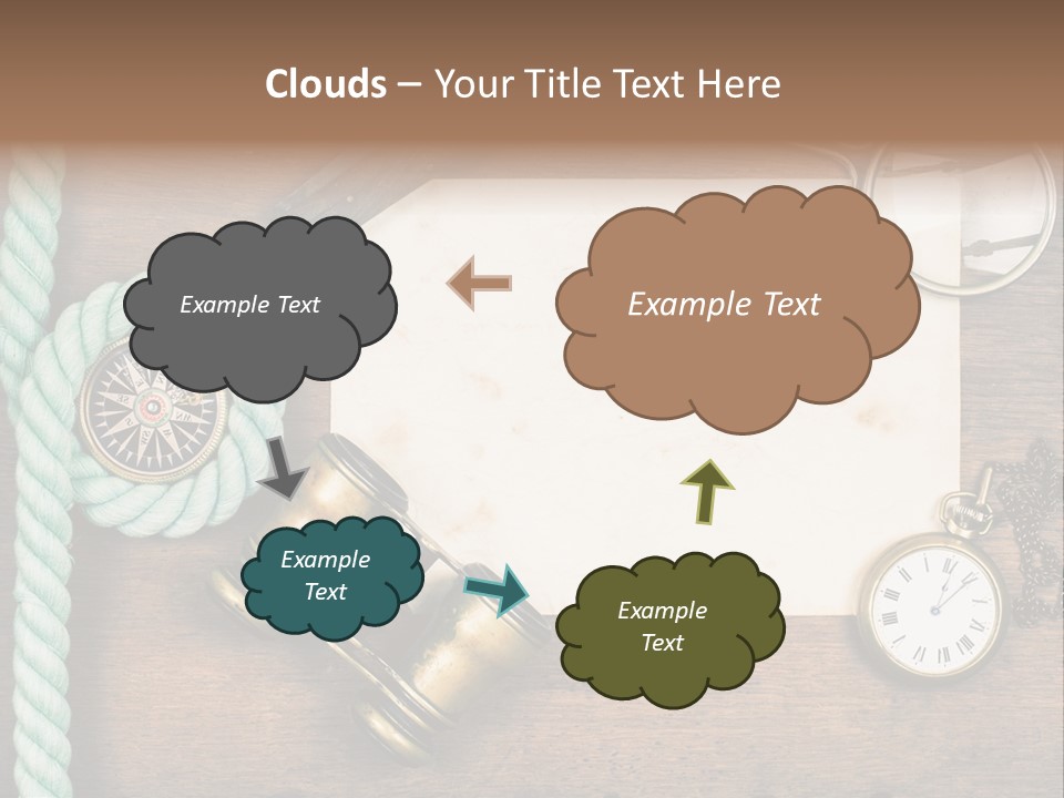 A Wooden Table Topped With A Paper And A Compass PowerPoint Template