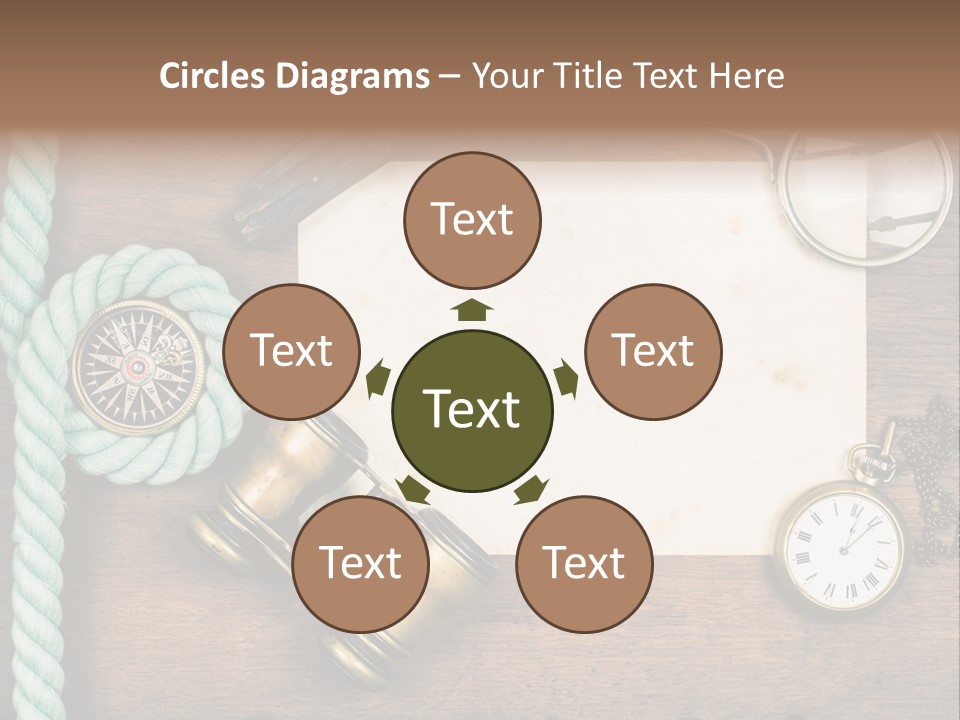 A Wooden Table Topped With A Paper And A Compass PowerPoint Template