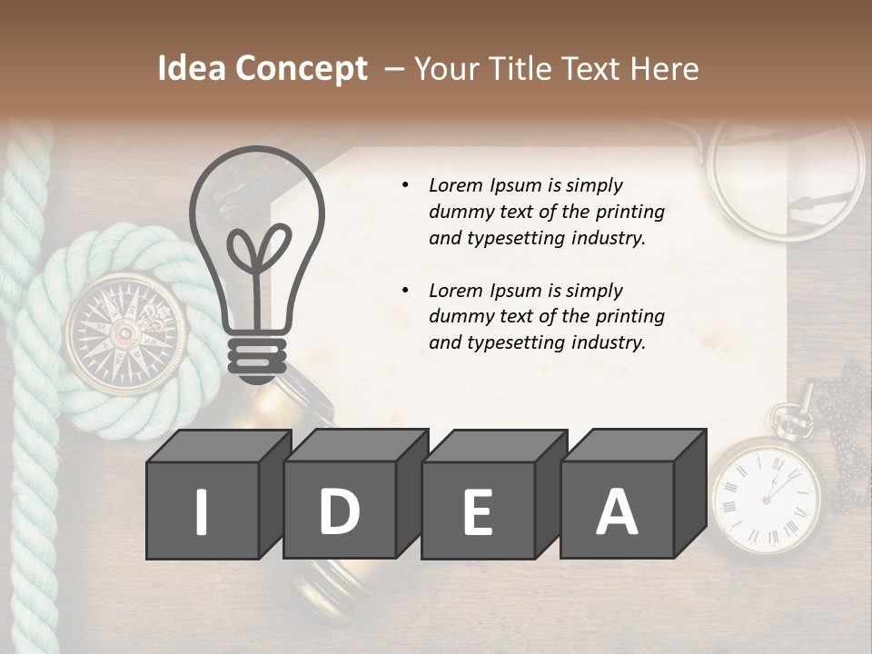 A Wooden Table Topped With A Paper And A Compass PowerPoint Template