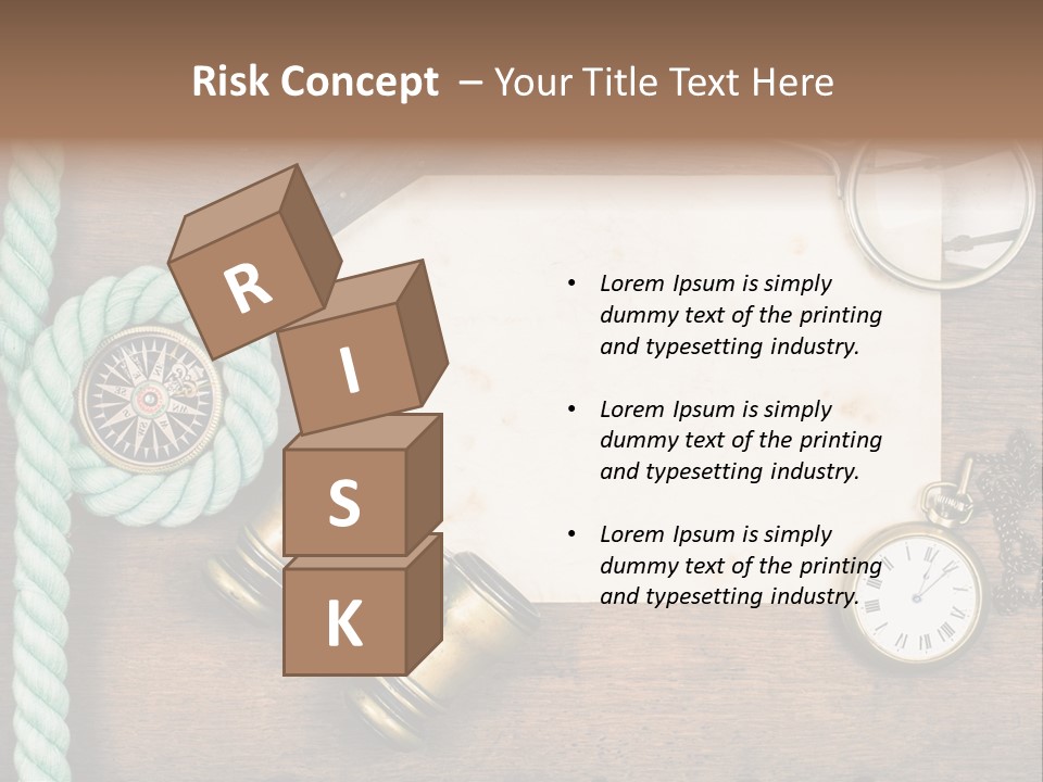 A Wooden Table Topped With A Paper And A Compass PowerPoint Template