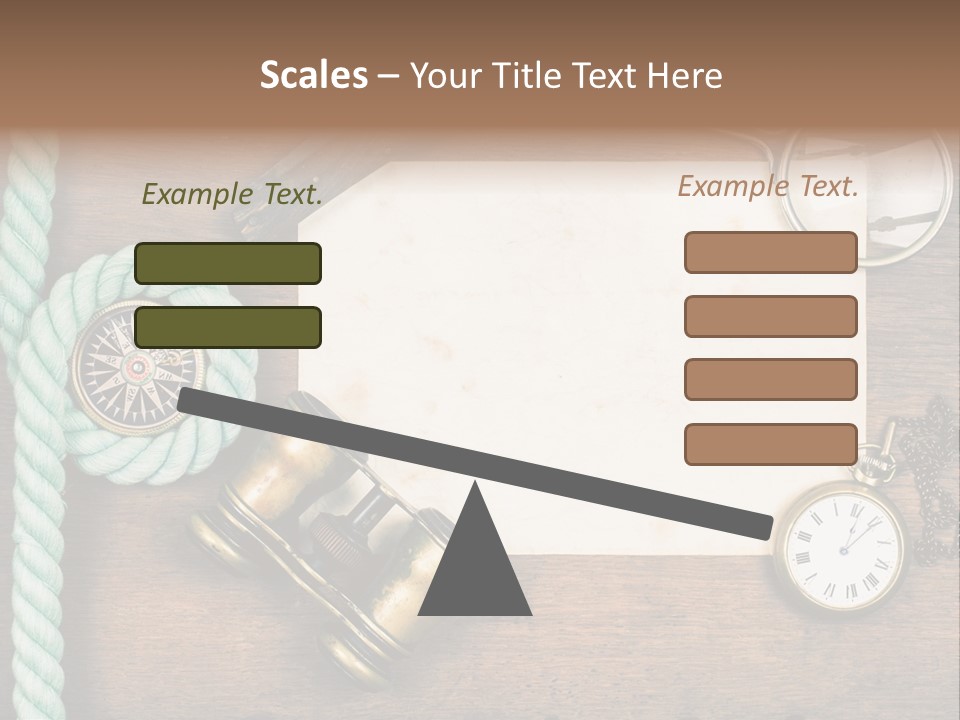 A Wooden Table Topped With A Paper And A Compass PowerPoint Template