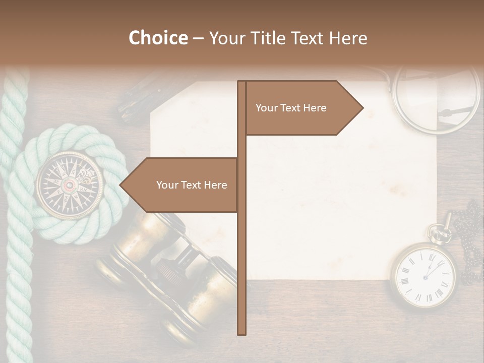 A Wooden Table Topped With A Paper And A Compass PowerPoint Template