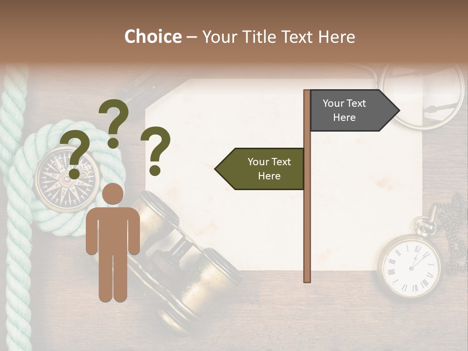 A Wooden Table Topped With A Paper And A Compass PowerPoint Template