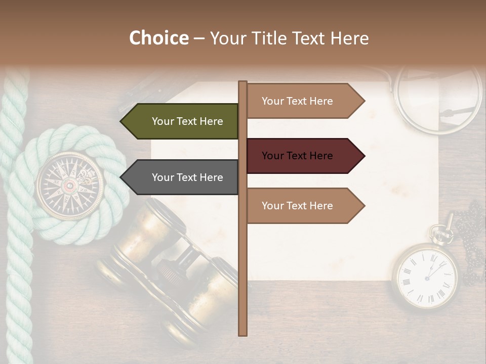 A Wooden Table Topped With A Paper And A Compass PowerPoint Template