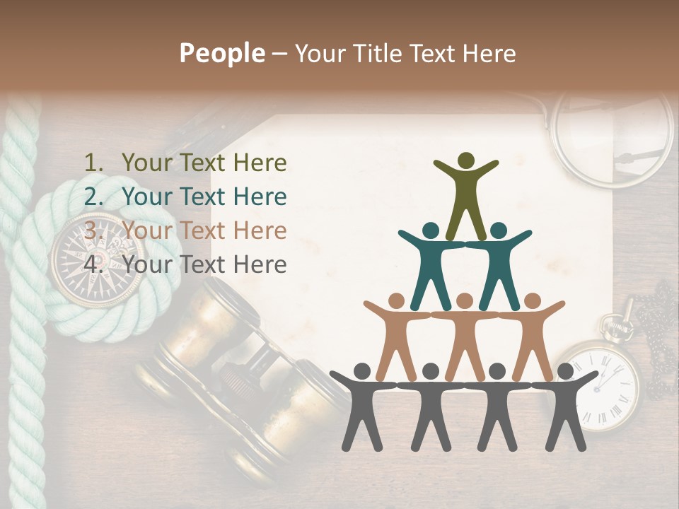 A Wooden Table Topped With A Paper And A Compass PowerPoint Template
