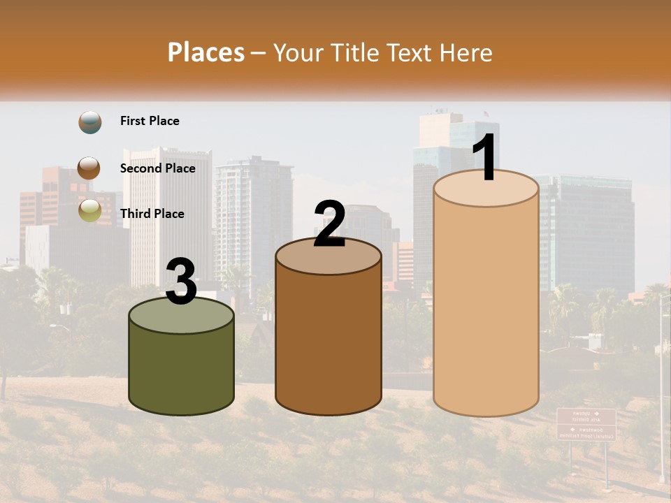 A City Skyline With Palm Trees In The Foreground PowerPoint Template