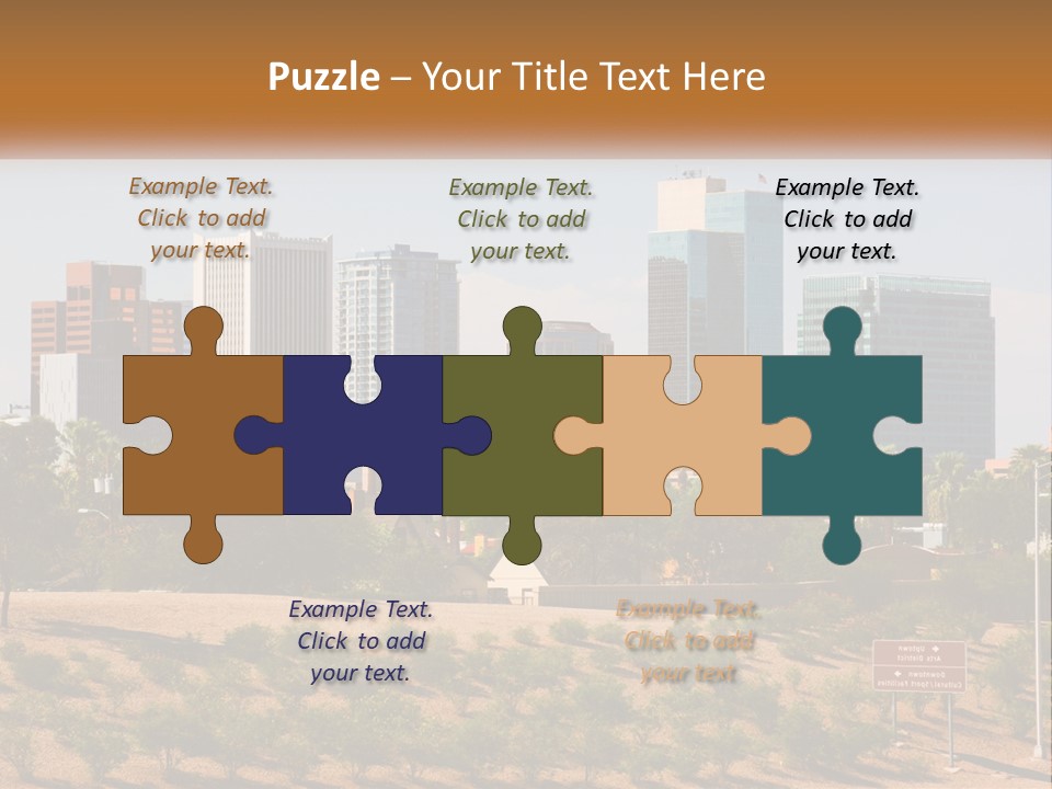 A City Skyline With Palm Trees In The Foreground PowerPoint Template