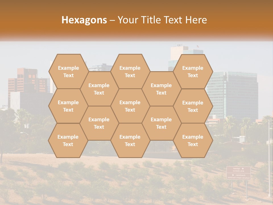 A City Skyline With Palm Trees In The Foreground PowerPoint Template