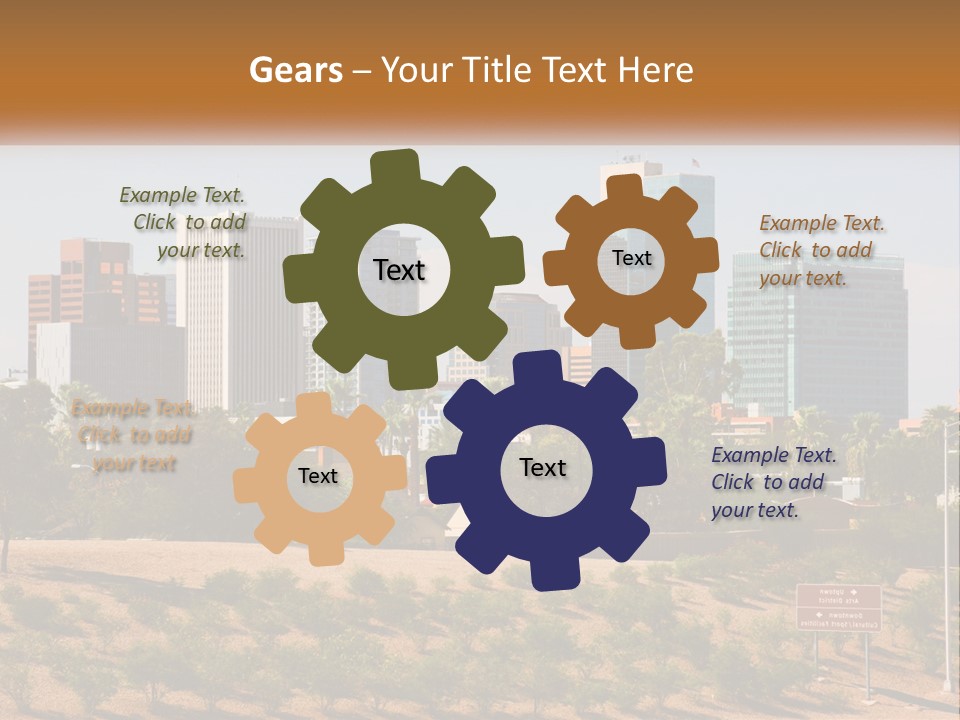 A City Skyline With Palm Trees In The Foreground PowerPoint Template